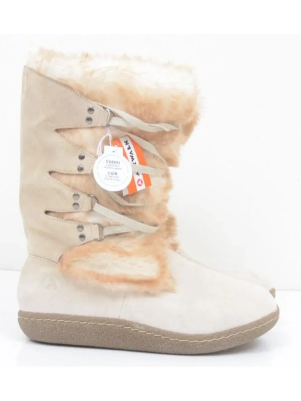 NWT Airwalk Big Kids 4 Leather Suede Shearling Fur Vegan Winter Boots Bootie